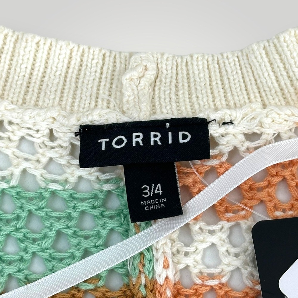 NEW Torrid Duster Sweater Vest Womens 3X 4X Multi Stripe Open Knit Boho Longline - Picture 7 of 8